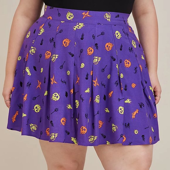 ❤️NWT VINTAGE TORRID DISNEY VILLAINS - HALLOWEEN SKULLS MAGIC MONSTER SKIRT 1X - Picture 2 of 11